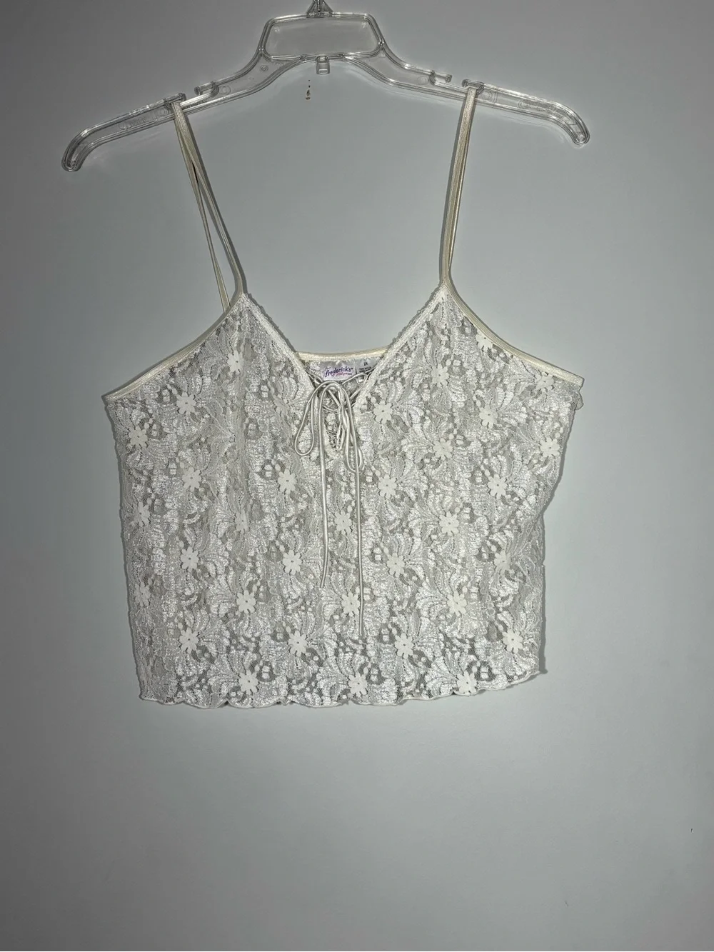 Vintage Fredericks Cami Tank Womens 2X White Lace Coquette Crop Elastic Straps